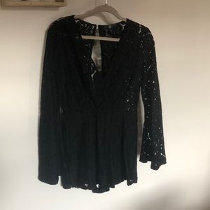 Missguided Black Lace Long Sleeve Romper